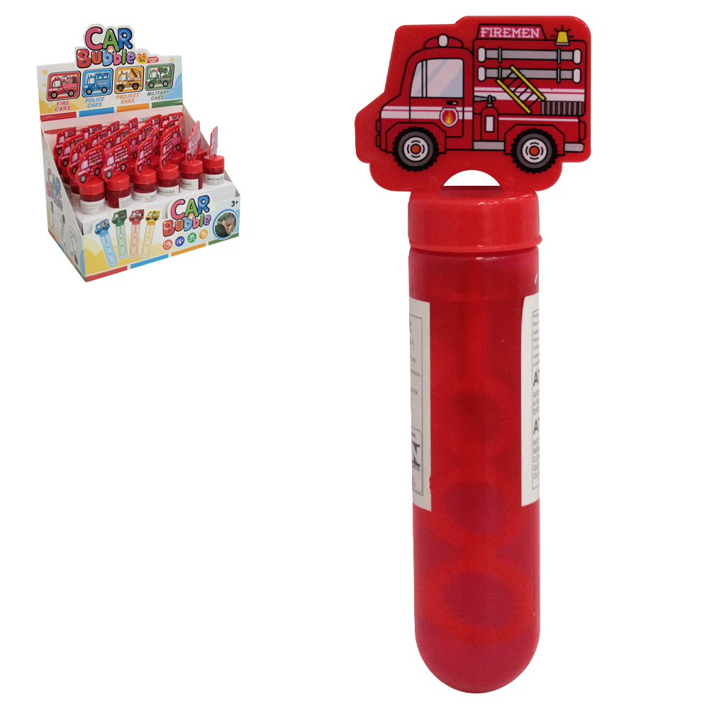 LANCA BOLHA DE SABAO NO TUBO CAMINHAO BOMBEIRO VERMELHO CAR BUBBLE 13CM DP PLAY