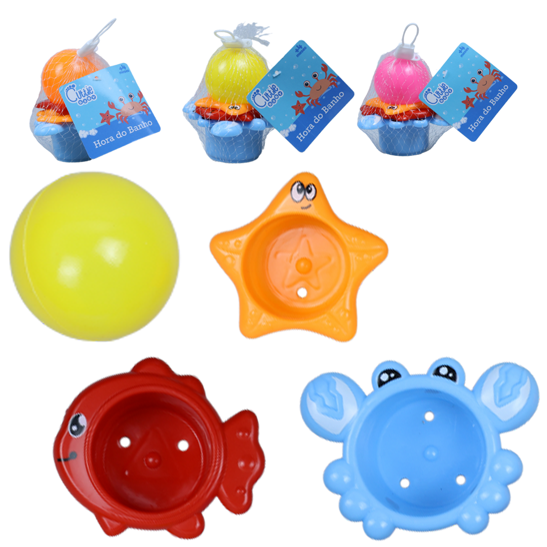 BRINQUEDO PARA BANHO BICHINHOS CUTTIE BABY COM 4 PECAS NA REDE