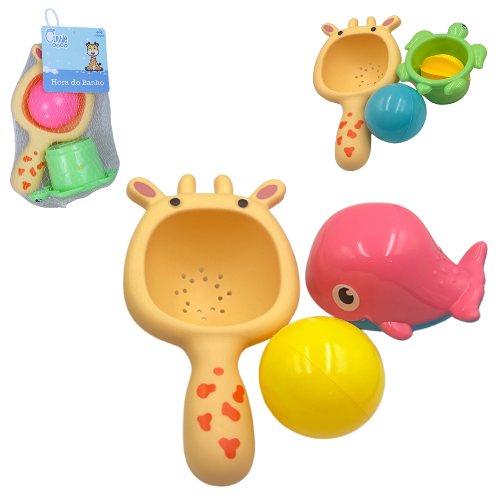 BRINQUEDO PARA BANHO BICHINHOS CUTTIE BABY COM 3 PECAS NA REDE