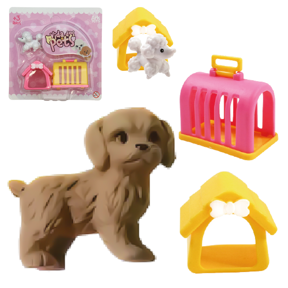 KIT PET COM CACHORRO + CASA / CASINHA E CAIXA TRANSPORTADORA VIDA DOS PETS