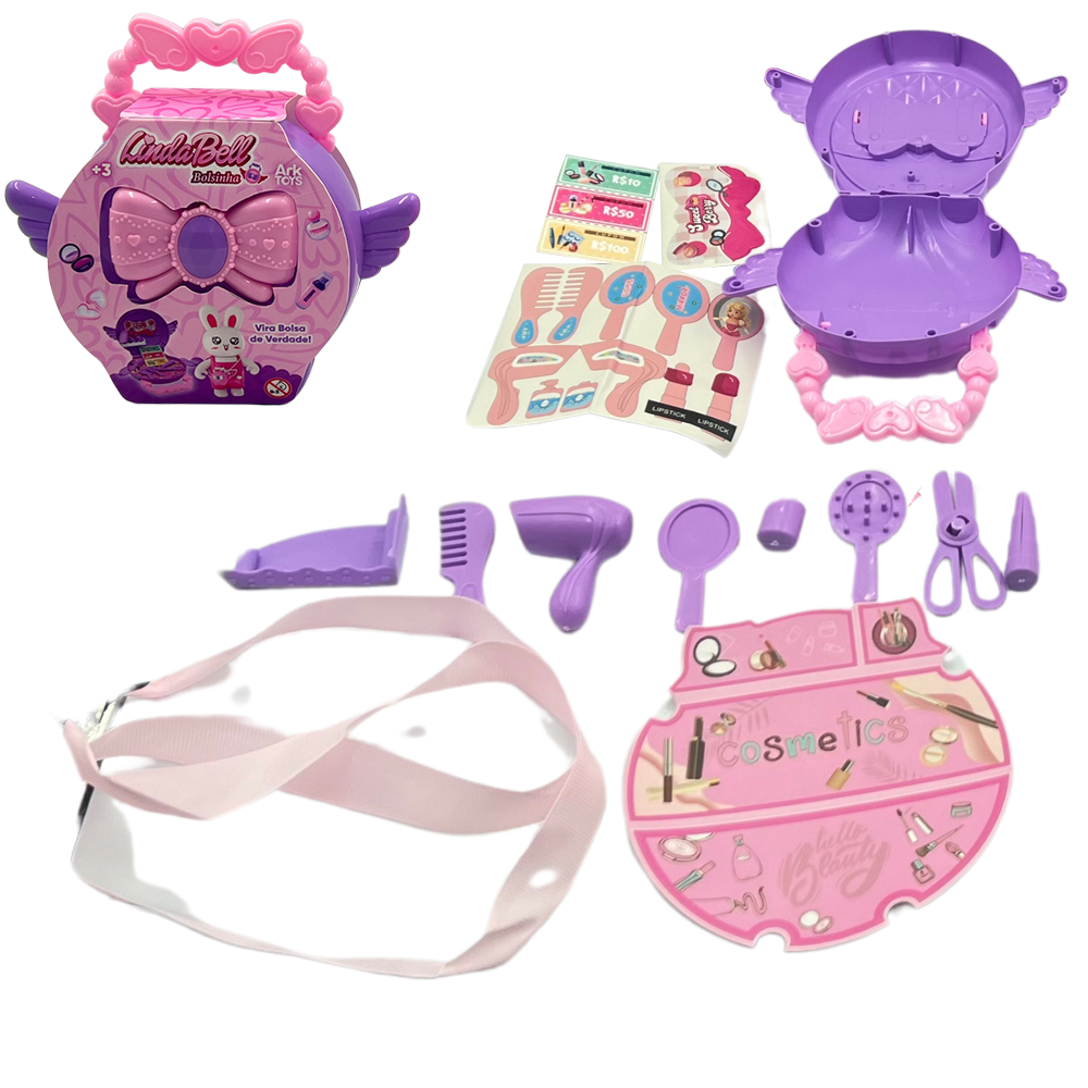 KIT BELEZA INFANTIL COM PULSEIRA + PENTE E ACESSORIOS LINDA BELL 8 PECAS NA BOLSA