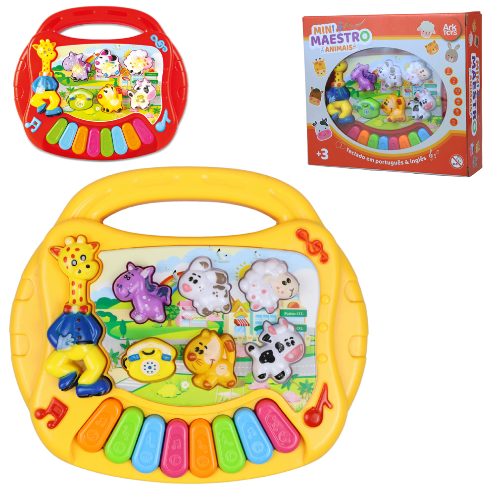 TECLADO / PIANO MUSICAL INFANTIL MINI MAESTRO ANIMAIS COM LUZ A PILHA