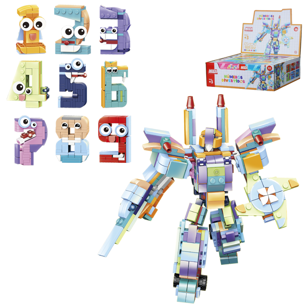 BLOCOS DE MONTAR INBLOX NUMEROS DIVERTIDOS 2 EM 1 ( 12 NUMEROS FORMA MEGA ROBO ) TLEG DP PLAY