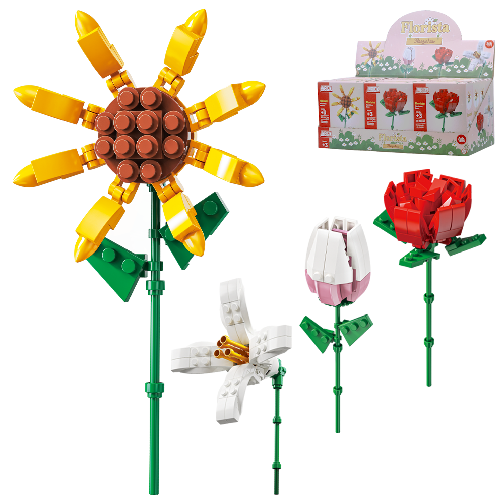BLOCOS DE MONTAR INBLOX FLORISTA FLORZINHAS GIRASSOL / LIRIOS / ROSA / TULIPA TLEG DP PLAY