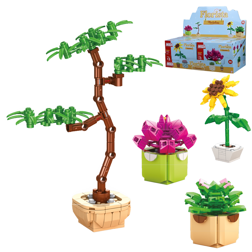 BLOCOS DE MONTAR INBLOX FLORISTA PLANTINHAS FLOR SUCULENTA COM VASO TLEG DP PLAY
