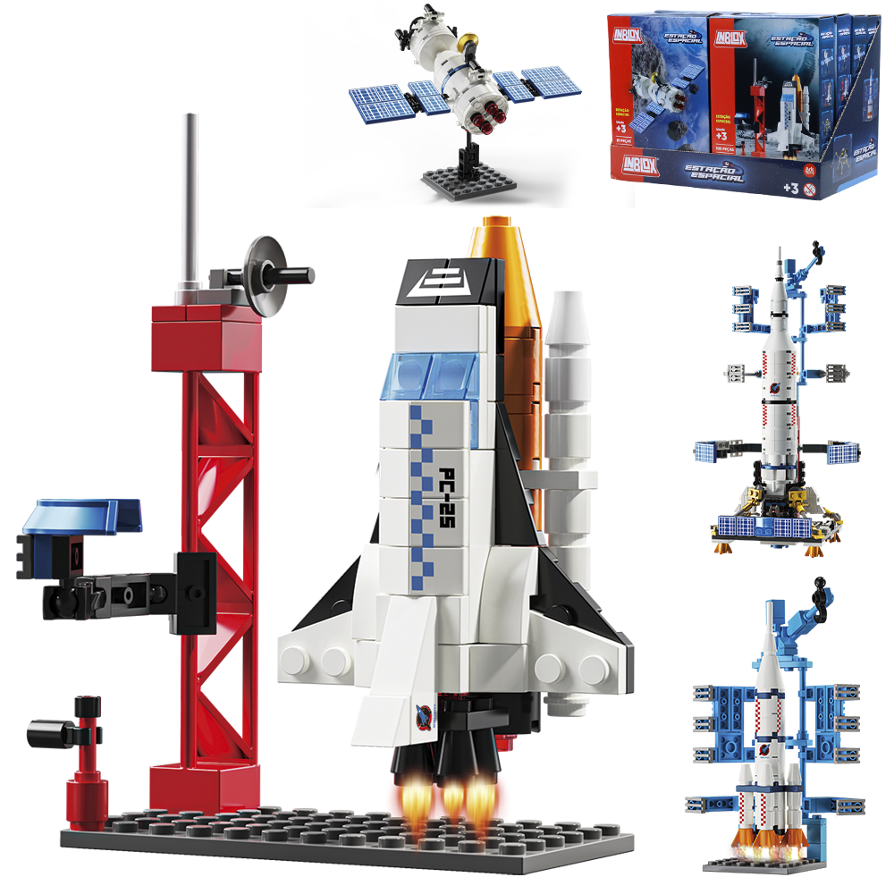 BLOCOS DE MONTAR INBLOX SATELITE / NAVE / SONDA / FOGUETE (TODOS FORMA ESTACAO ESPACIAL) TLEG DP PLAY