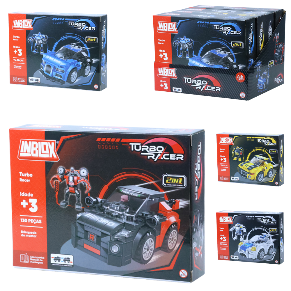 BLOCOS DE MONTAR INBLOX TURBO RACER VEICULO OU ROBO 2 EM 1 (4 MODELOS FORMA MEGA ROBO) TLEG DP PLAY