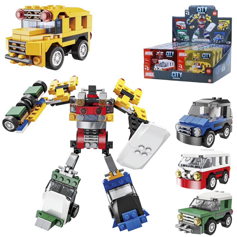 BLOCOS DE MONTAR INBLOX CITY VEICULOS OU ROBO 2 EM 1 (4 MODELOS FORMA MEGA ROBO) TLEG DP PLAY 