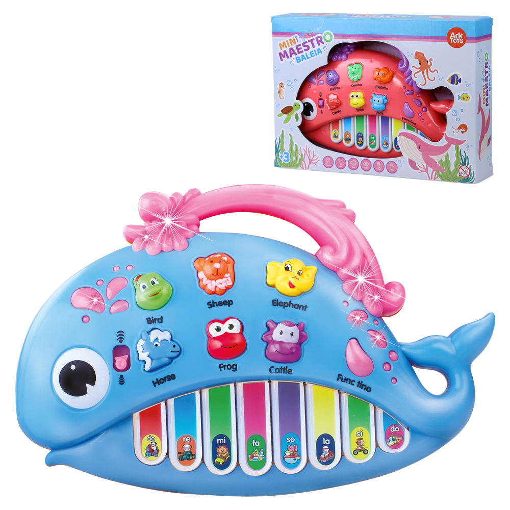 TECLADO / PIANO MUSICAL INFANTIL BALEIA COM LUZ A PILHA