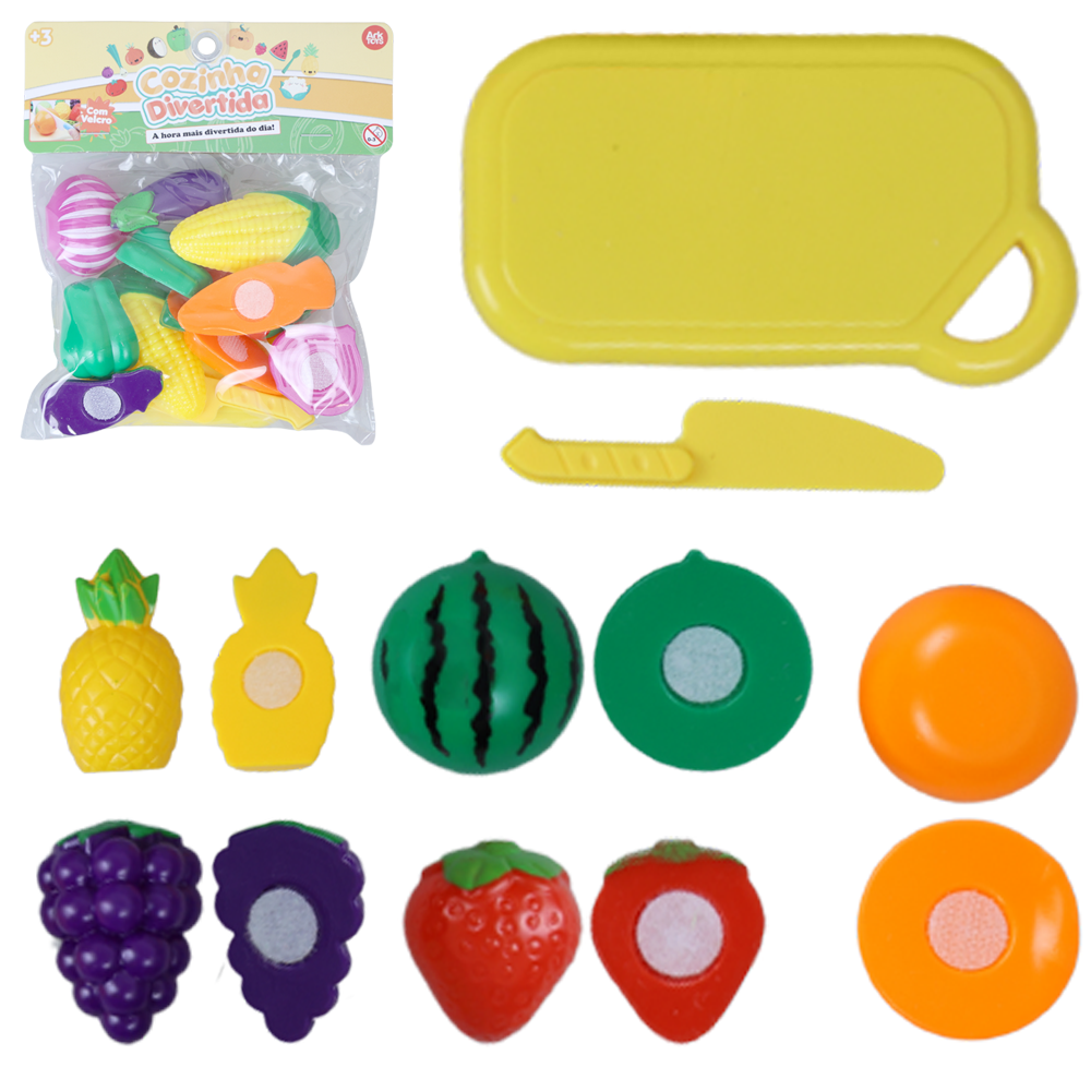 KIT COZINHA INFANTIL COM FRUTAS / LEGUMES + FACA E TABUA COM VELCRO COZINHA DIVERTIDA 8 PECAS