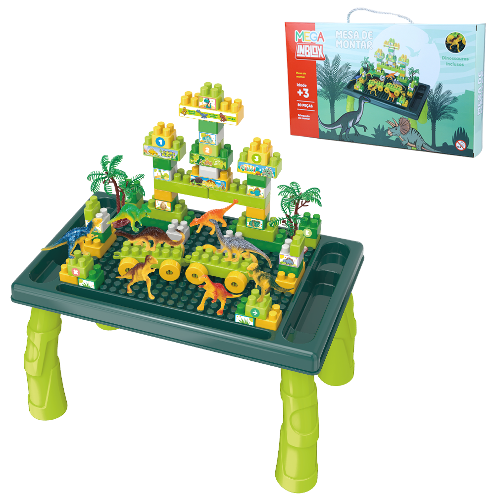 BLOCOS / MESA DE MONTAR INBLOX MEGA BLOCKS DINOSSAURO COM 80 PEÇAS