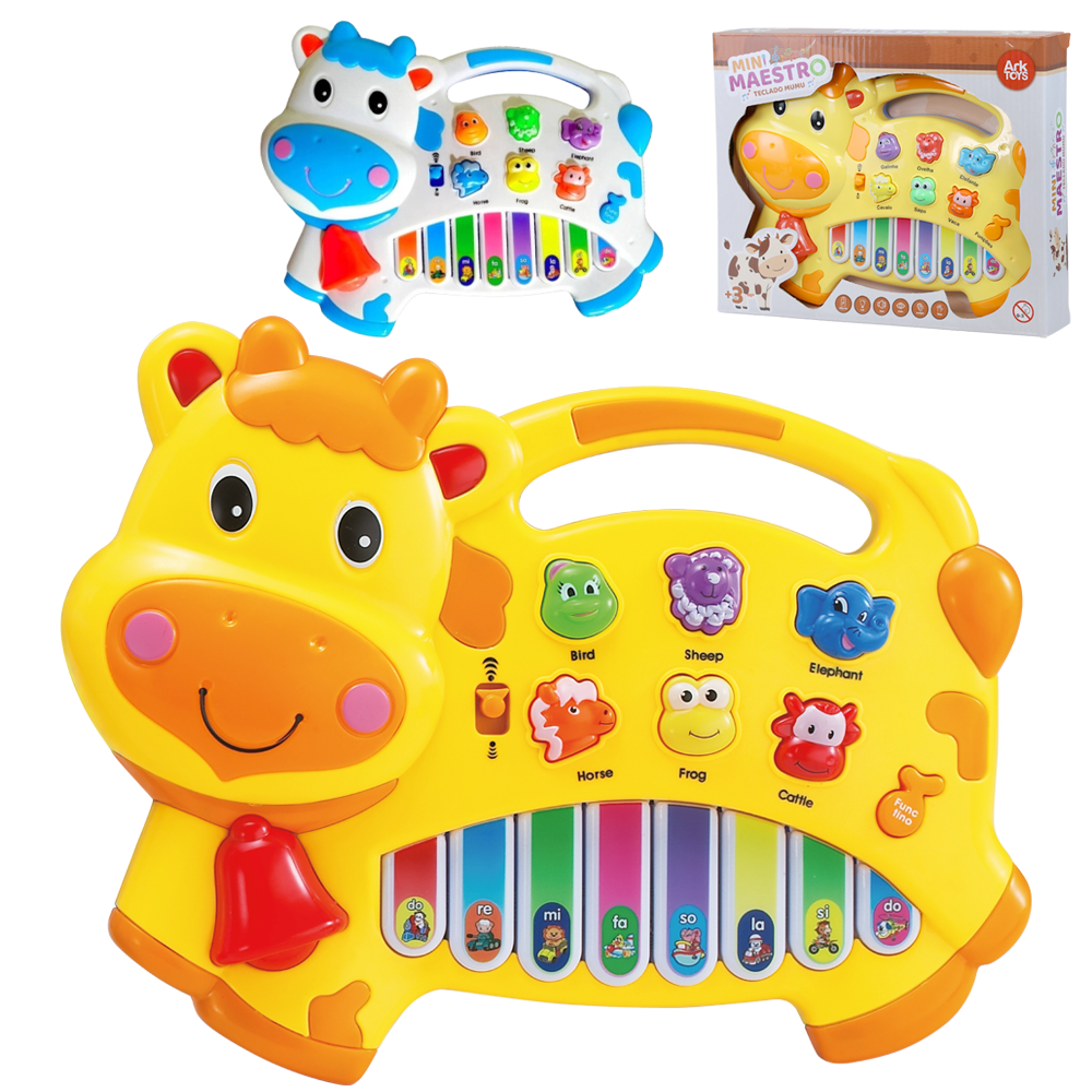 TECLADO / PIANO MUSICAL INFANTIL VACA COM LUZ A PILHA