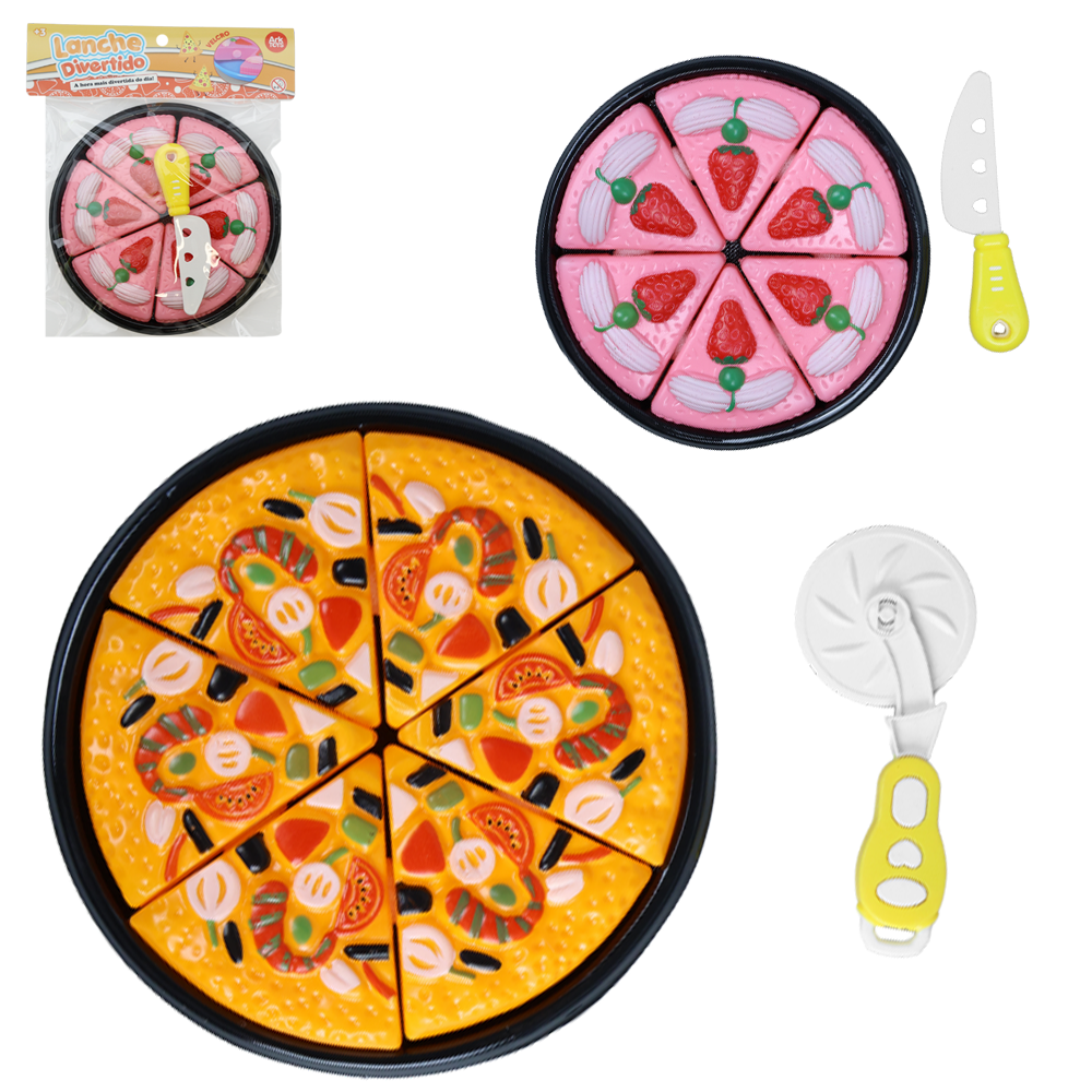 KIT COZINHA INFANTIL COM PIZZA + ESPATULA E FORMA ASSADEIRA COM VELCRO LANCHE DIVERTIDO 8 PECAS 