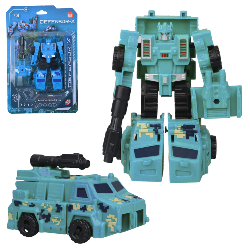 ROBO TRANSFORME VEICULO MILITAR DEFENSOR-X COM ACESSORIOS 3 PECAS (2 ROBOS FORMA MEGA VEICULO DEFENSOR)