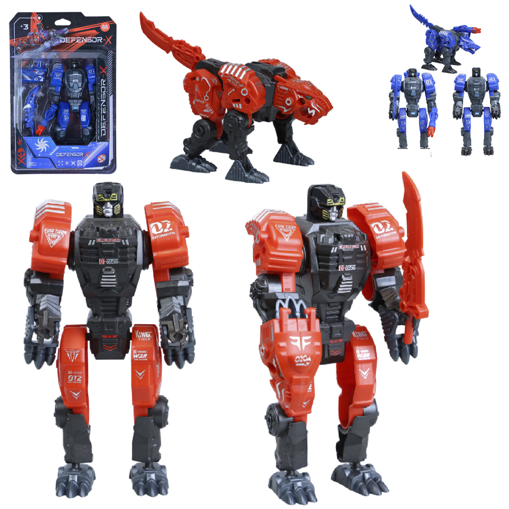 ROBO TRANSFORME ANIMAL SELVAGEM DEFENSOR-X COM ACESSORIOS 4 PECAS