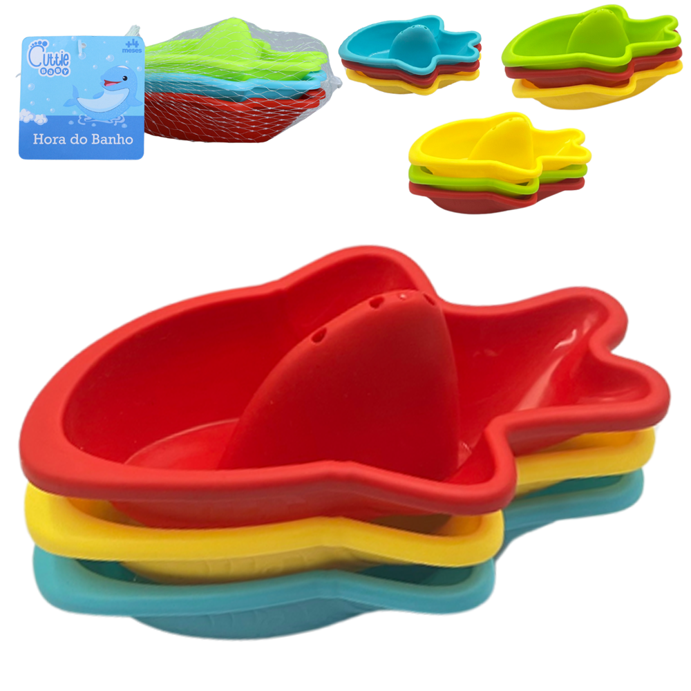 BRINQUEDO PARA BANHO BARCO EMPILHAVEL CUTTIE BABY COM 3 PECAS NA REDE