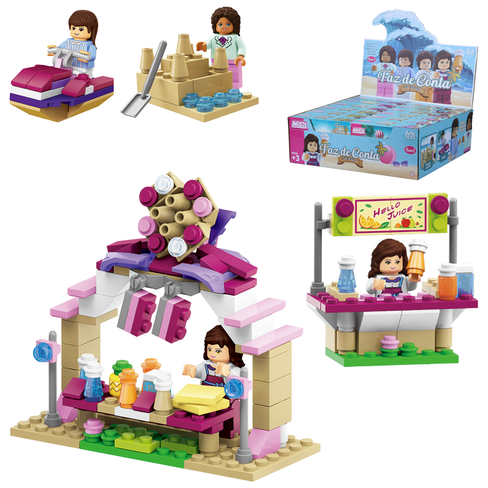 BLOCOS DE MONTAR INBLOX COM BONECA FAZ DE CONTA NA PRAIA (4 MODELOS FORMA FESTA NA PRAIA) TLEG DP PLAY