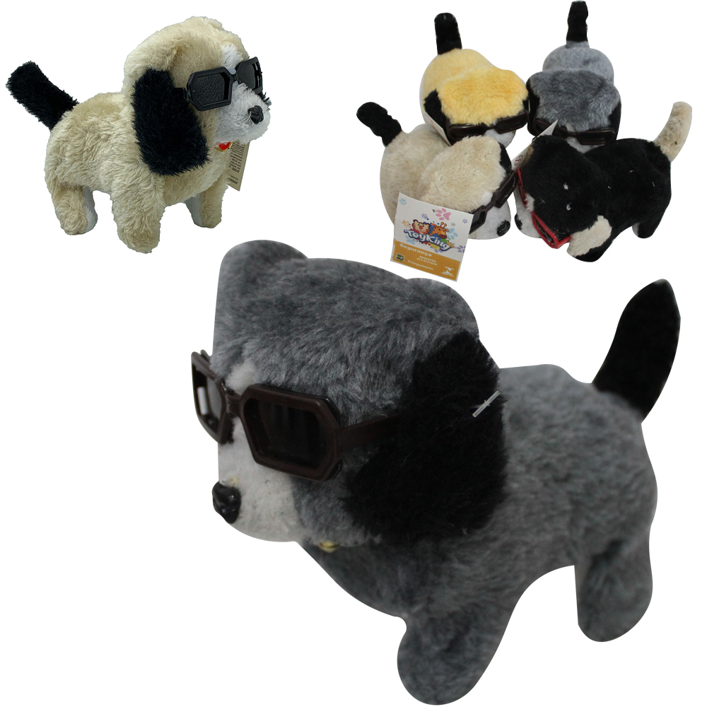 CACHORRO DE PELUCIA COM MOVIMENTO + OCULOS + SOM E LUZ A PILHA