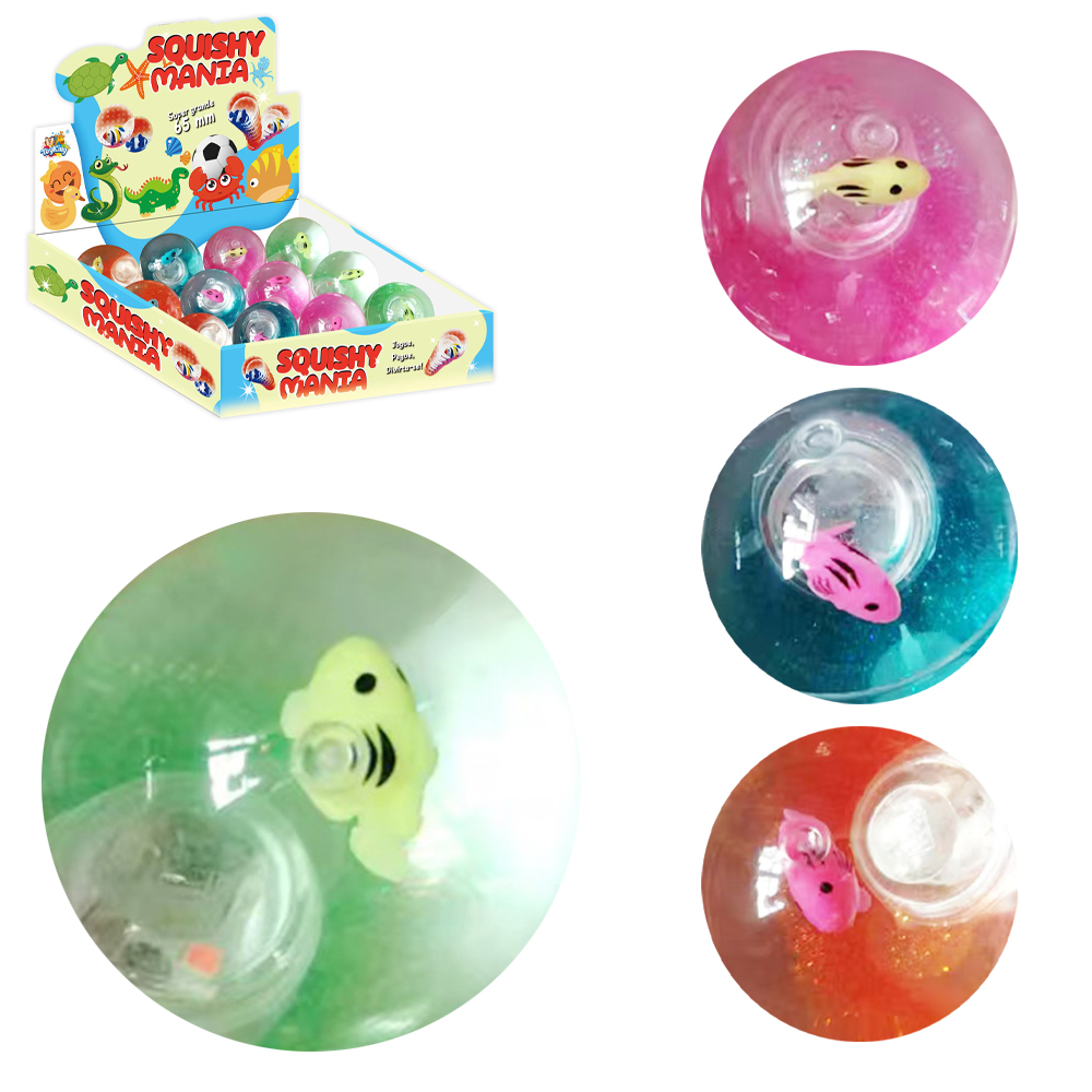 BOLA / BOLINHA PULA PULA COM PEIXE + LUZ SQUISHY MANIA A BATERIA 6,5CM DE Ø DP PLAY