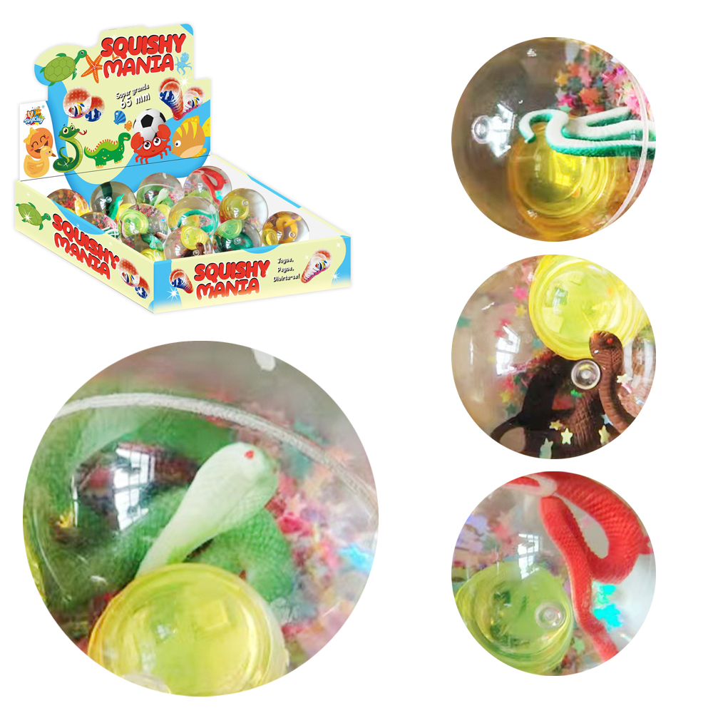 BOLA / BOLINHA PULA PULA COM COBRA + LUZ SQUISHY MANIA A BATERIA 6,5CM DE Ø DP PLAY