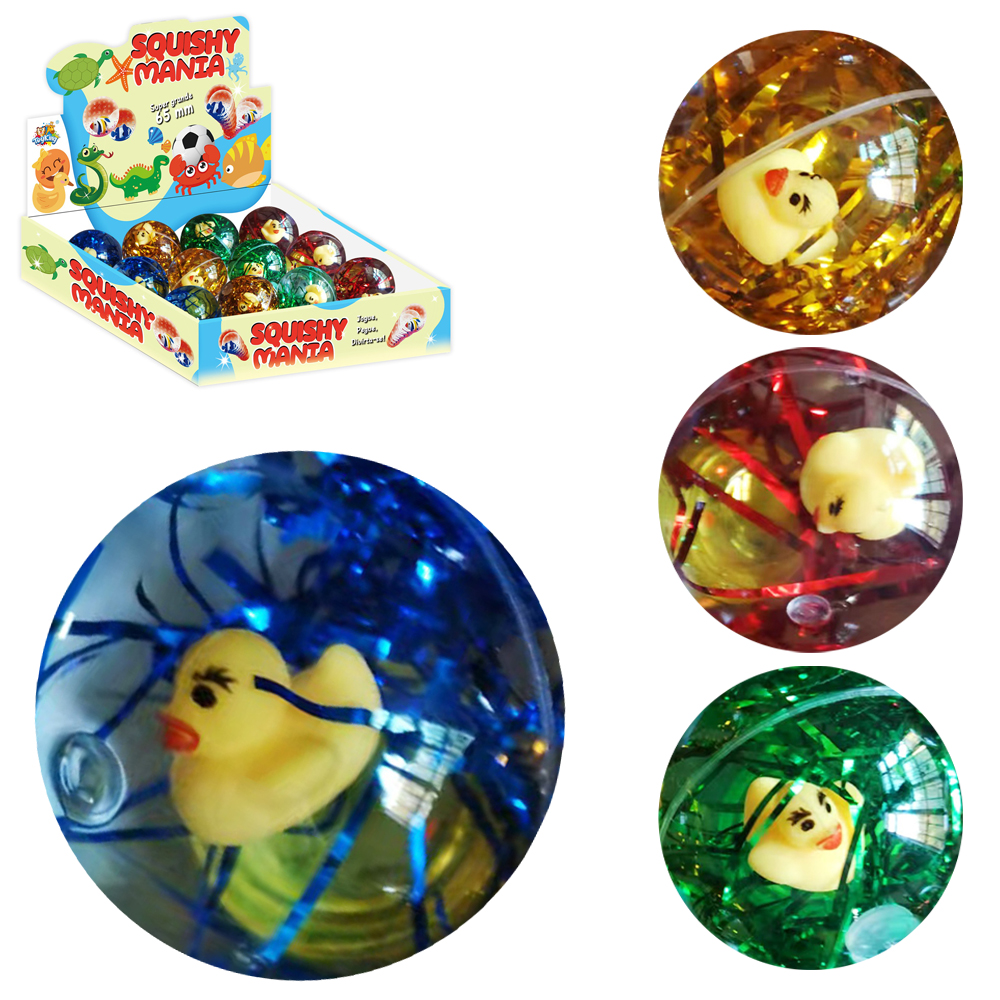 BOLA / BOLINHA PULA PULA COM PATO + LUZ SQUISHY MANIA A BATERIA 6,5CM DE Ø DP PLAY 