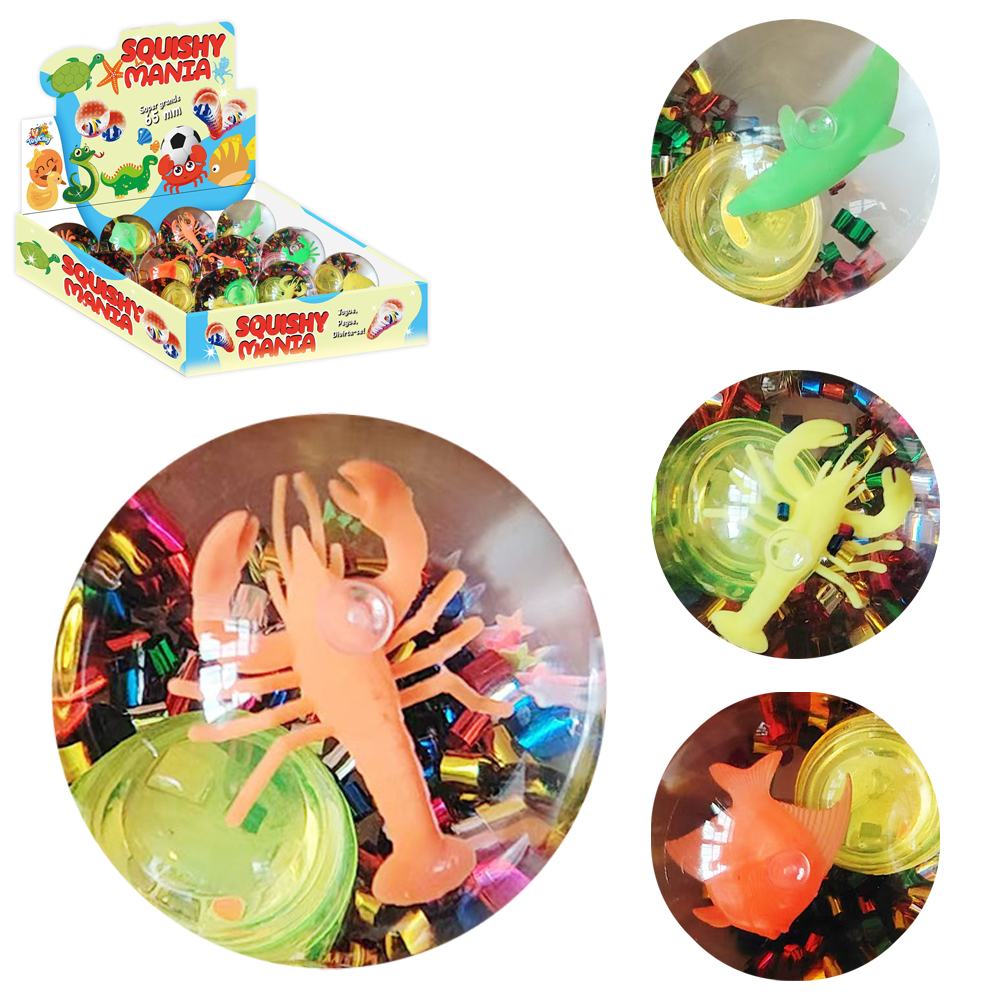 BOLA / BOLINHA PULA PULA COM ANIMAIS FUNDO DO MAR + LUZ SQUISHY MANIA A BATERIA 6,5CM DE Ø DP PLAY