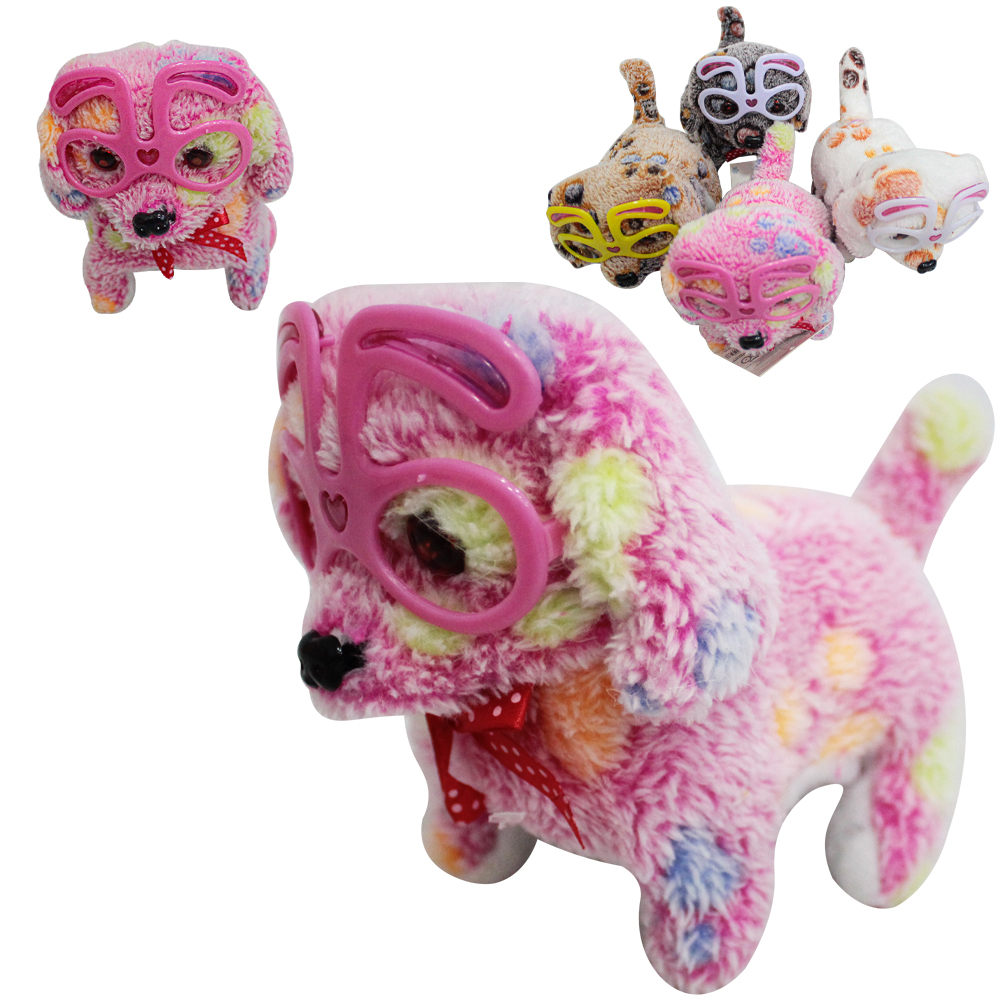 CACHORRO DE PELUCIA COM MOVIMENTO + OCULOS + SOM E LUZ A PILHA