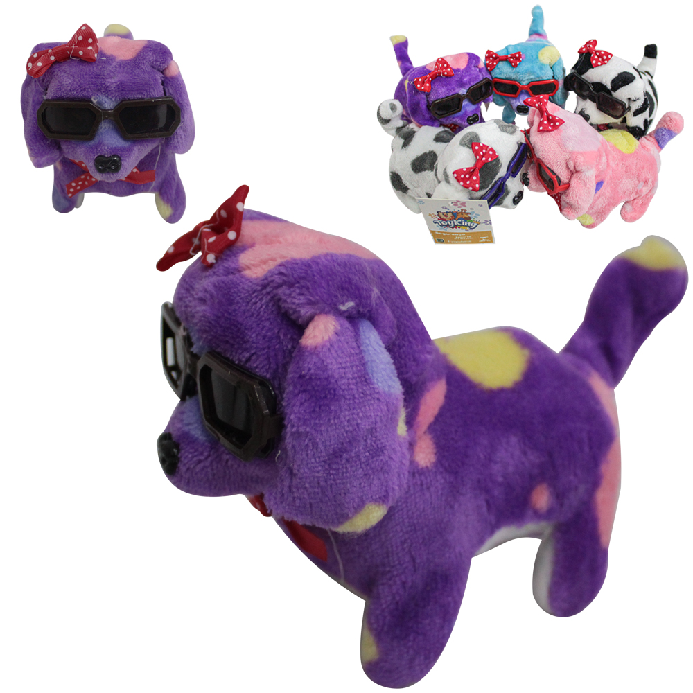 CACHORRO DE PELUCIA COM MOVIMENTO + OCULOS + SOM E LUZ A PILHA