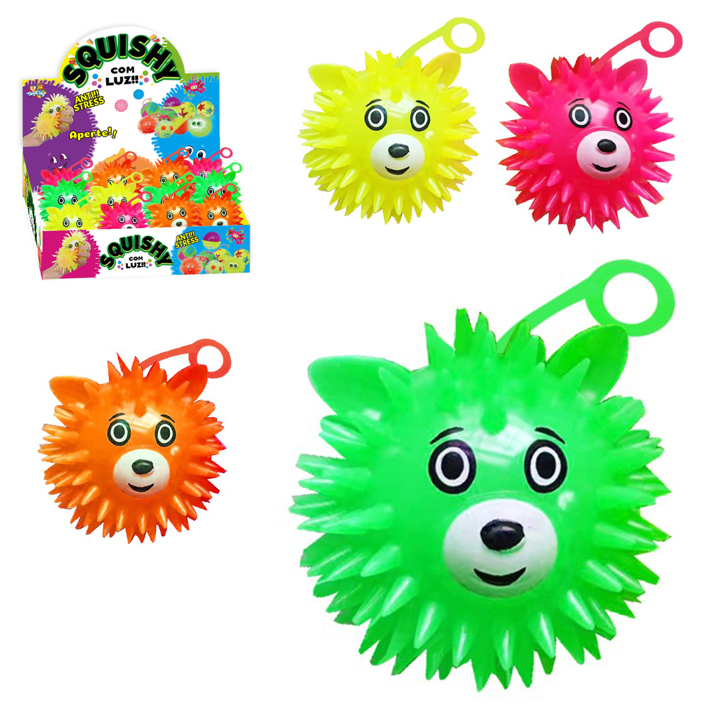 LOBO BOLA MALUCA IOIO COM LUZ A BATERIA SQUISHY DP PLAY
