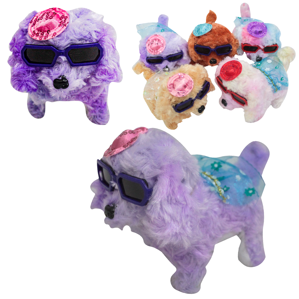 CACHORRO DE PELUCIA COM MOVIMENTO + OCULOS + SOM E LUZ A PILHA