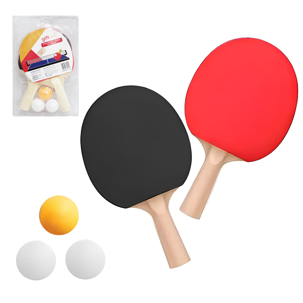 RAQUETE DE PING PONG COM 2 PECAS + 3 BOLINHAS