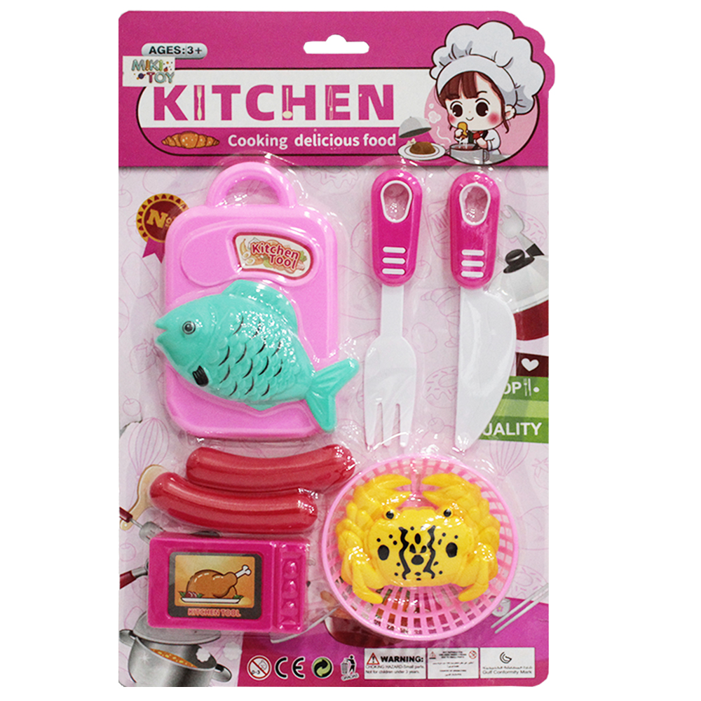 KIT COZINHA INFANTIL COM TABUA + FACA E ACESSORIOS KITCHEN 8 PECAS