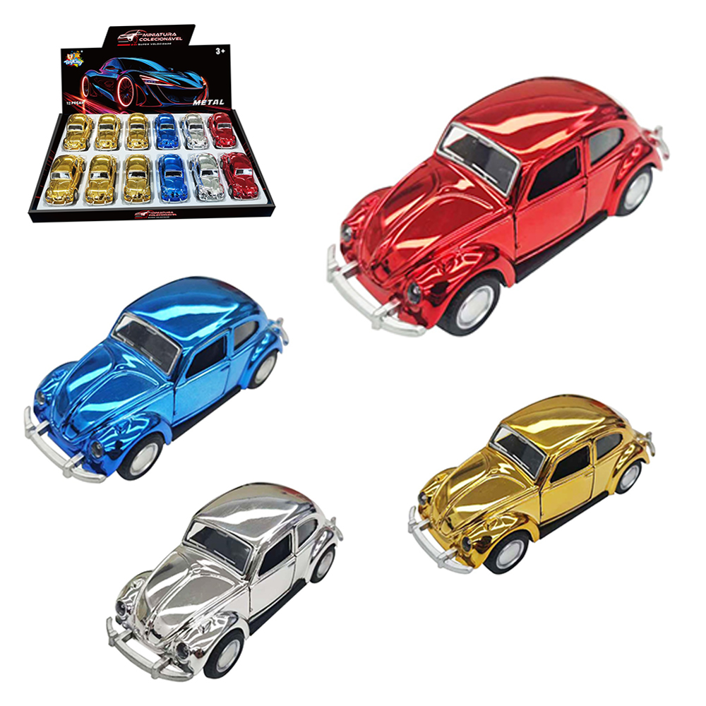 CARRO FUSCA DE METAL METALIZADO A FRICCAO PULL BACK MINIATURA COLECIONAVEL DP PLAY