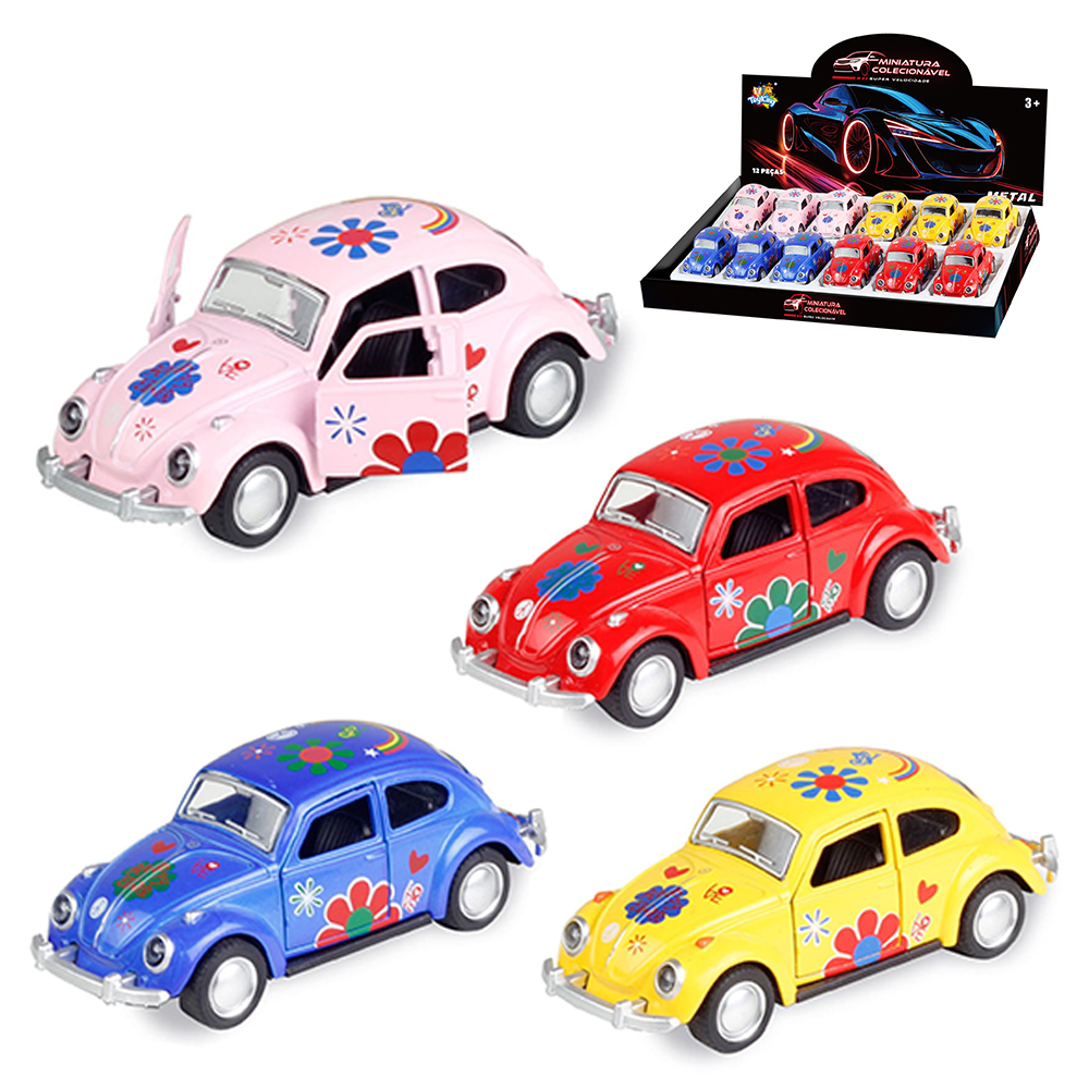 CARRO FUSCA DE METAL A FRICCAO PULL BACK MINIATURA COLECIONAVEL DP PLAY