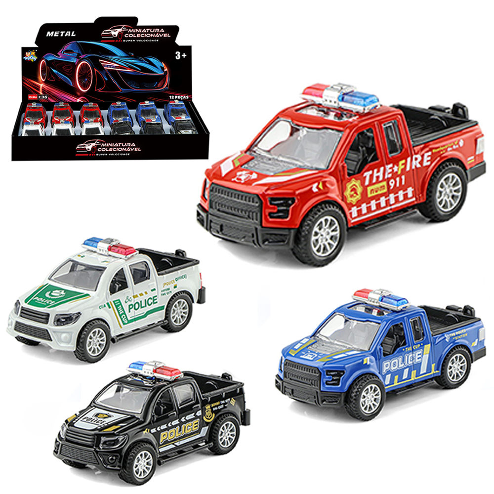 CARRO DE METAL A FRICCAO PULL BACK PICK-UP POLICIA MINIATURA COLECIONAVEL DP PLAY