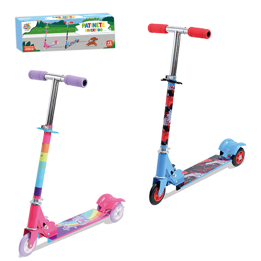 PATINETE DIVERTIDO DE METAL DOBRAVEL COM 3 RODAS + FREIO TRASEIRO 75X60X27CM