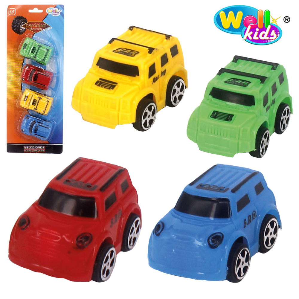 CARRO A FRICCAO PULL BACK CARRINHO DIVERTIDO POSSANTES 4 PECAS WELLKIDS