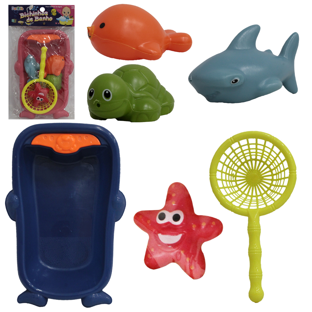 BRINQUEDO PARA BANHO COM BANHEIRA + BICHINHOS E ACESSORIOS 6 PECAS