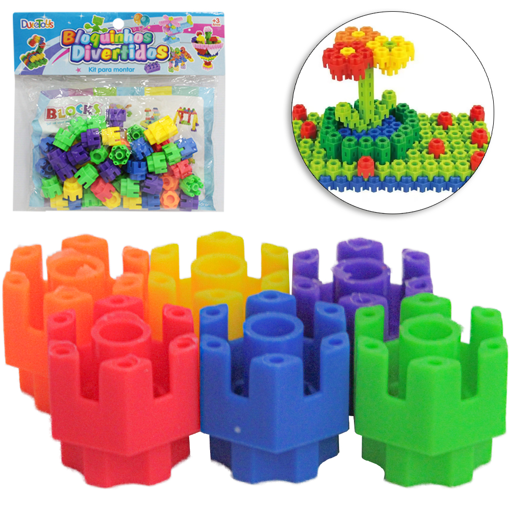 BLOCOS DE MONTAR HEXAGONAL BLOQUINHOS DIVERTIDOS COM 50 PECAS
