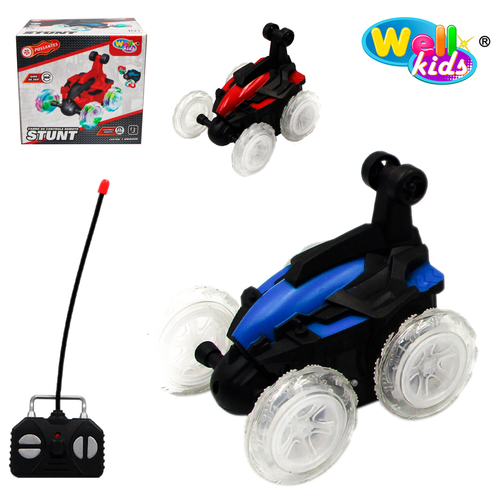 CARRO MALUCO CAMBALHOTA COM CONTROLE REMOTO SEM FIO STUNT POSSANTES COM LUZ A PILHA WELLKIDS