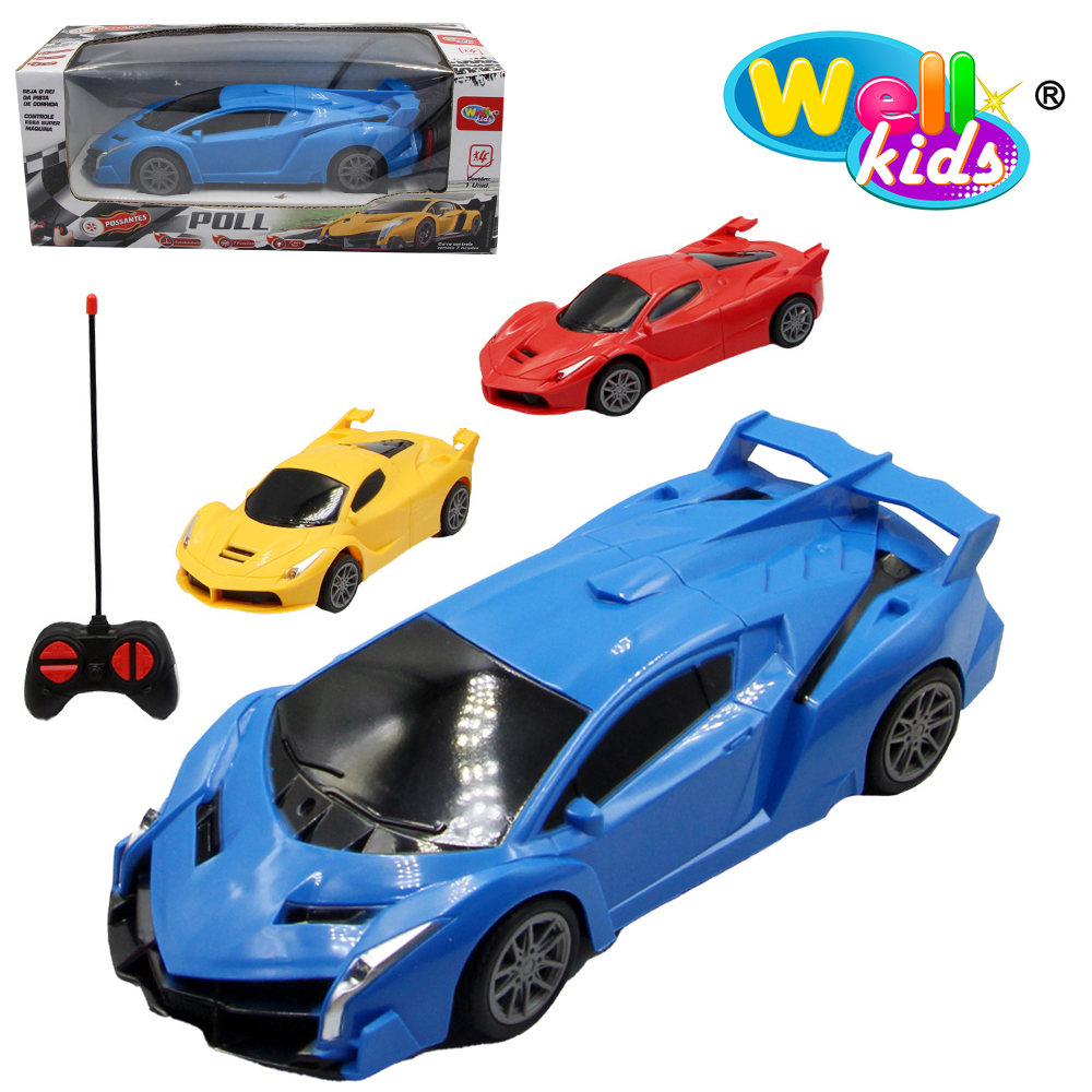 CARRO COM CONTROLE REMOTO SEM FIO POLL POSSANTES 7 FUNCOES COM LUZ A PILHA WELLKIDS