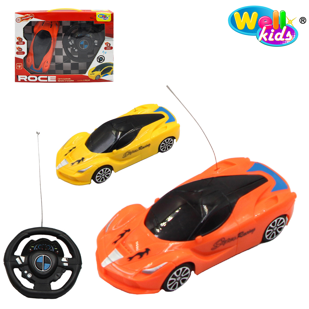 CARRO COM CONTROLE REMOTO SEM FIO RACE POSSANTES 3 FUNCOES A PILHA WELLKIDS
