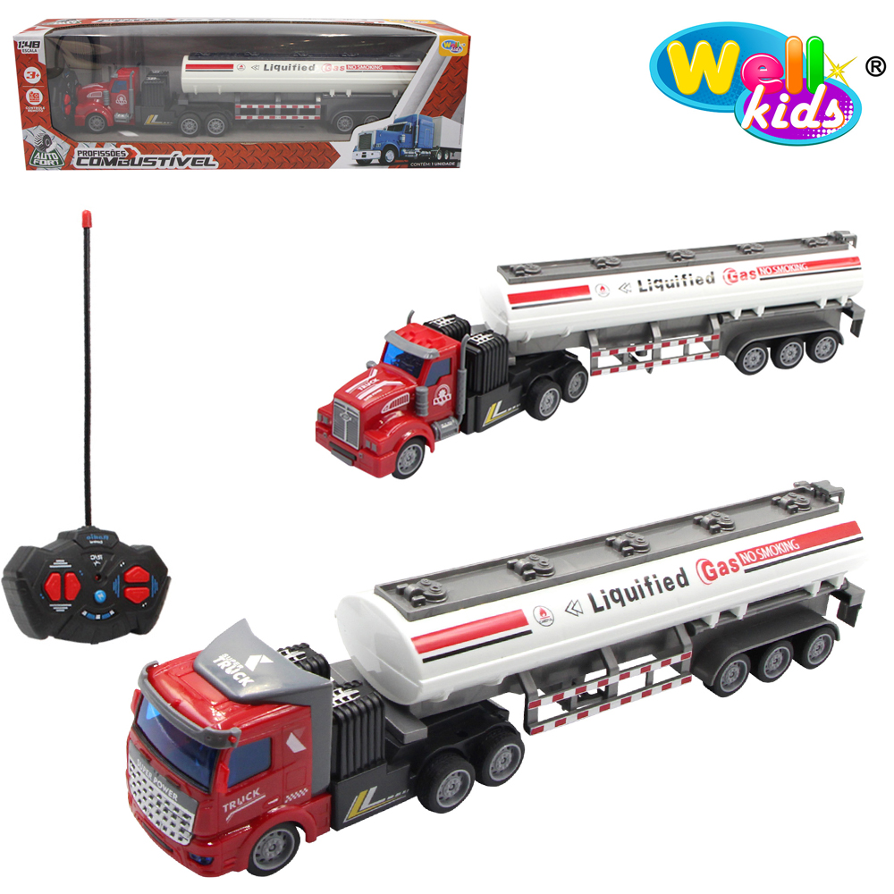 CAMINHAO COMBUSTIVEL COM CONTROLE REMOTO SEM FIO SUPER TRUCK POSSANTES 7 FUNCOES COM LUZ BATERIA RECARREGAVEL WELLKIDS
