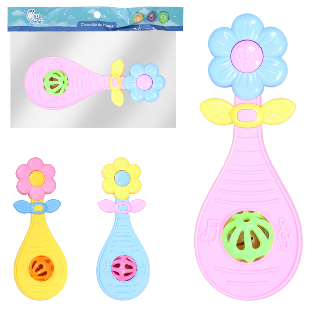 CHOCALHO BABY DIVERTIDO FLORES COM GUIZO 16X6CM