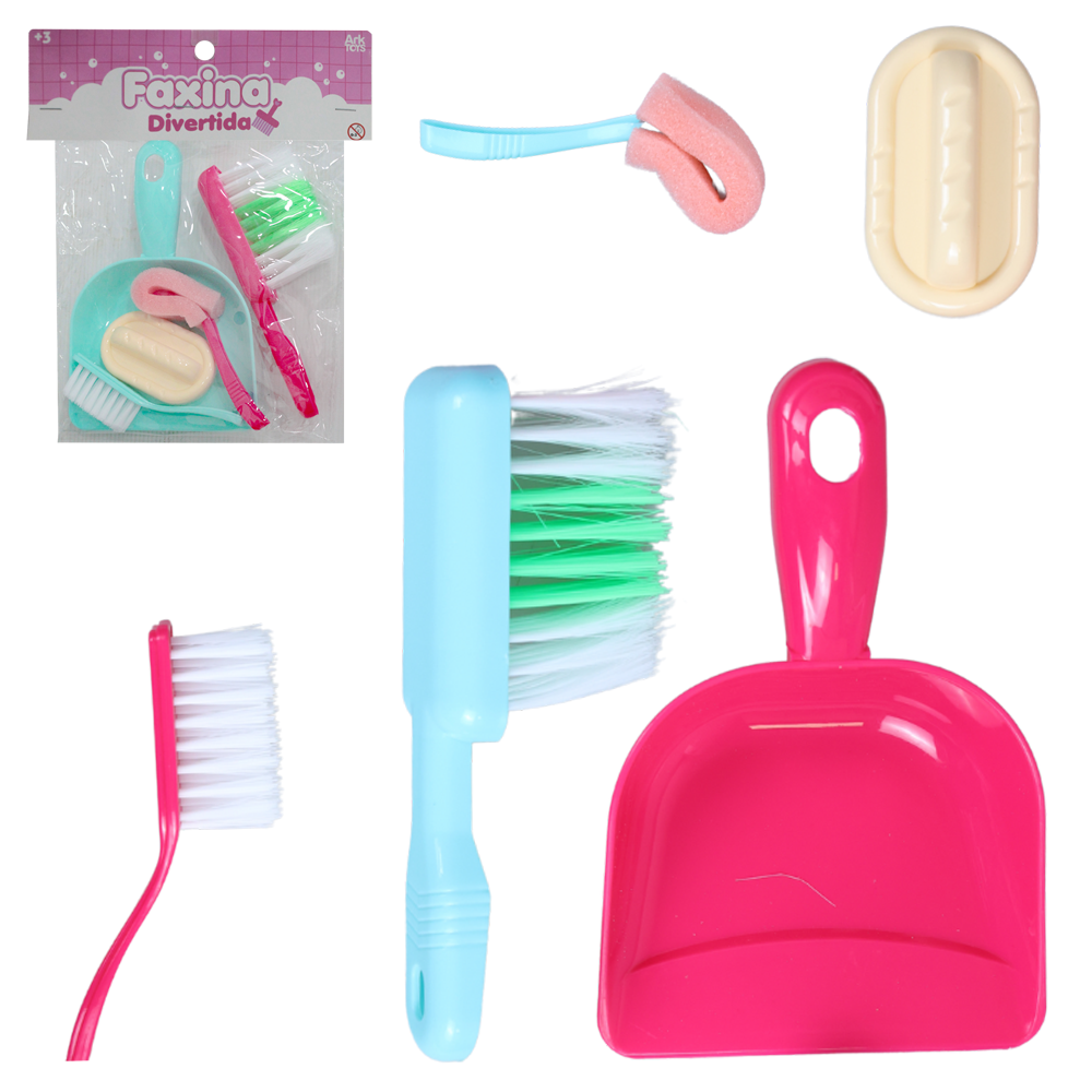 KIT FAXINA DIVERTIDA INFANTIL COM PA + ESCOVA E ACESSORIOS 5 PECAS