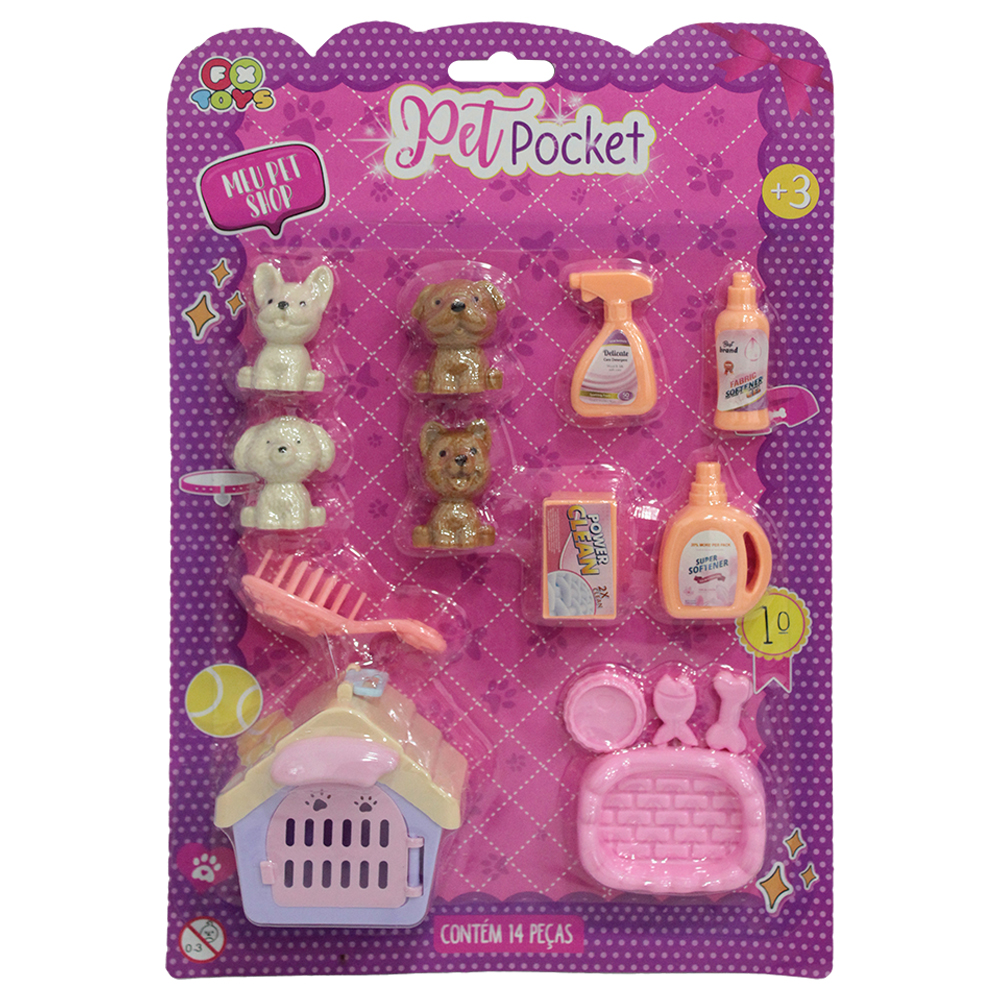 KIT PET POCKET MEU PET SHOP + CASA / CASINHA E ACESSORIOS 14 PECAS