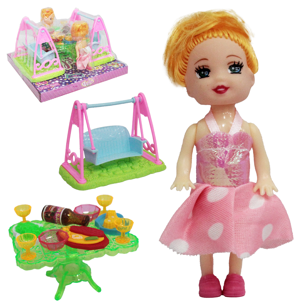 BONECA BELLA POCKET COM MESA E BALANCO 17 PECAS