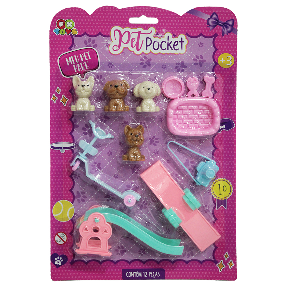 KIT PET POCKET MEU PET PARK + PATINETE E ACESSORIOS 12 PECAS