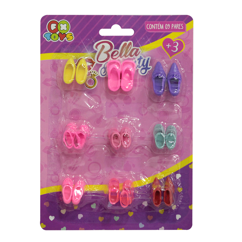 KIT SAPATOS E SANDALIAS PARA BONECA BELLA BEAUTY 9 PARES