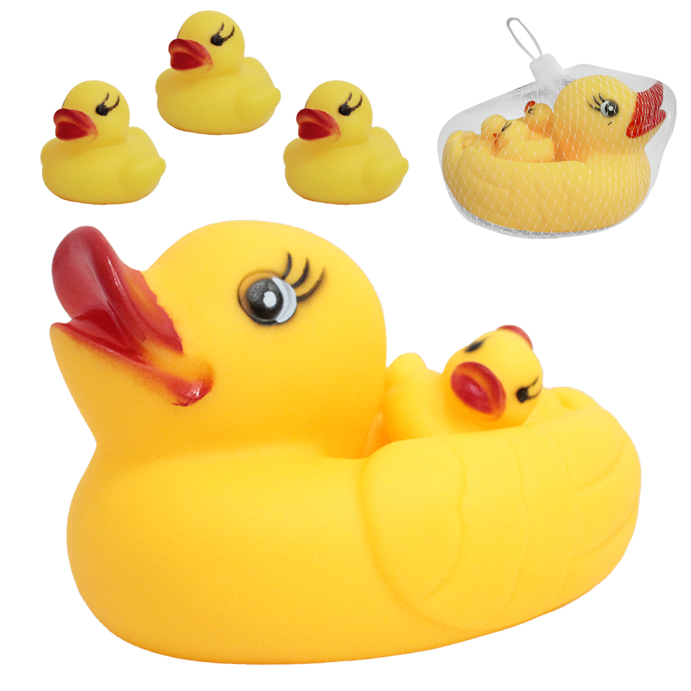 KIT ANIMAL PATO / PATINHO DE VINIL HORA DO BANHO COM SOM 4 PECAS 13X8,5X9,5CM / 3X5,3X5,3CM NA REDE
